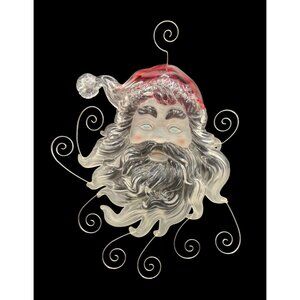 Red Hat Santa Claus Christmas Frosted Lucite Card Holder Display Decoration